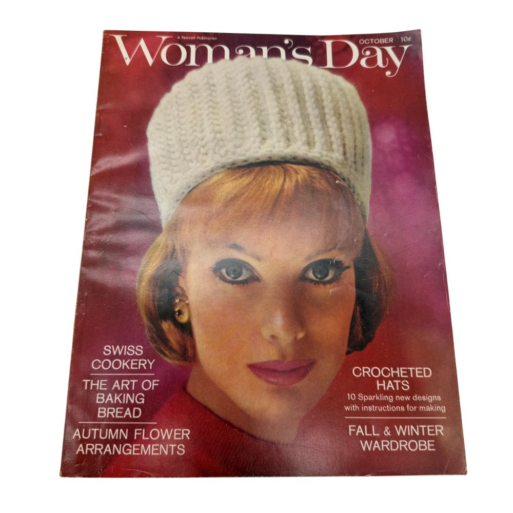 VTG Woman's Day Magazine October 1963 Crocheted Hats Pfaff Sewing Machine Ad